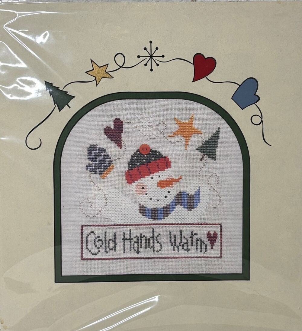 Hand Cut Mat w Cross Stitch Pattern "Cold Hands Warm Heart" Snowman Christmas